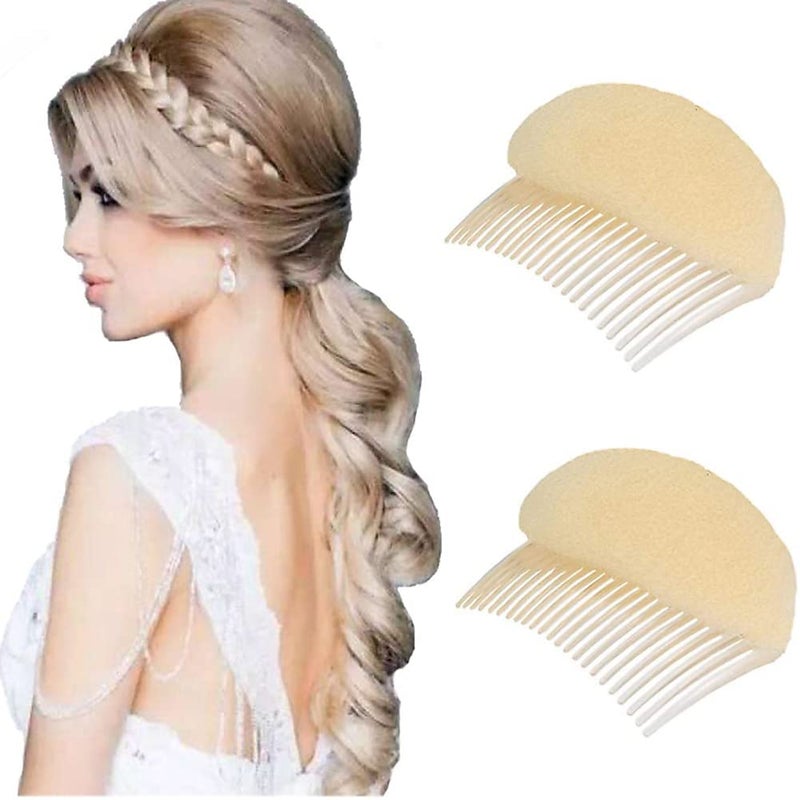 ericotry Hair Comb, 2PCS Charming Bump It Up Volume Inserts Hair Decoration Comb Sponge Foam Do Beehive hair styler Insert Tool (Beige, Nylon) - Image 1
