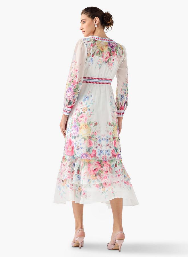 تواكستريمز فستان بياقة على شكل حرف  بطبعة زهور - Image 3