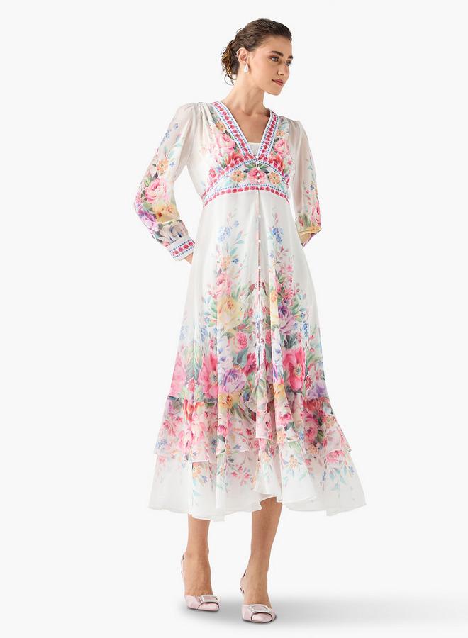 تواكستريمز فستان بياقة على شكل حرف  بطبعة زهور - Image 2