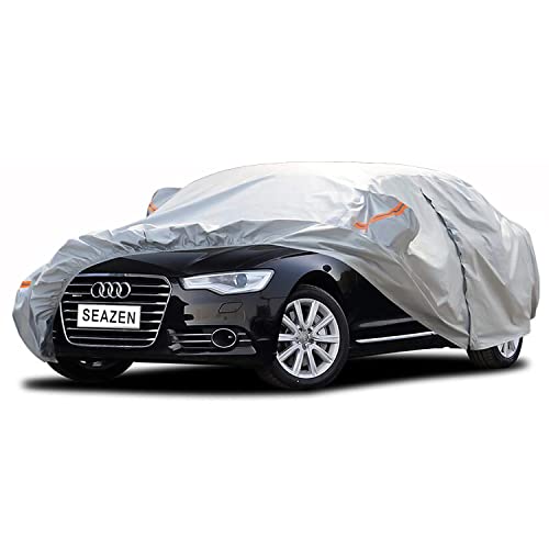 SEAZEN Car Cover 6 Layers Waterproof Sedan Car Cover with Zipper Door SnowproofUV ProtectionWindproof Universal Car Covers Breathable Fabric with Cotton 185 to 200