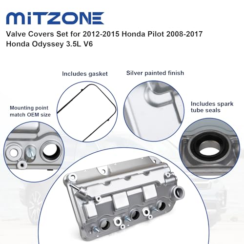 MITZONE Front Valve Cover compatible with 2008-2017 Honda Accord Pilot Odyssey Crosstour Ridgeline Acura TL RDX 3.5L Replace 12310R70A00 12310R70A10 - Image 4