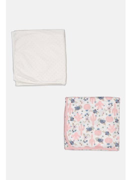 Rene Rofe Toddlers Girl 2 Piece Swaddle Blanket Set 76 x76 cm, White/Pink Combo  - Image 2