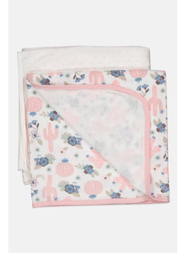 Rene Rofe Toddlers Girl 2 Piece Swaddle Blanket Set 76 x76 cm, White/Pink Combo  - Image 1