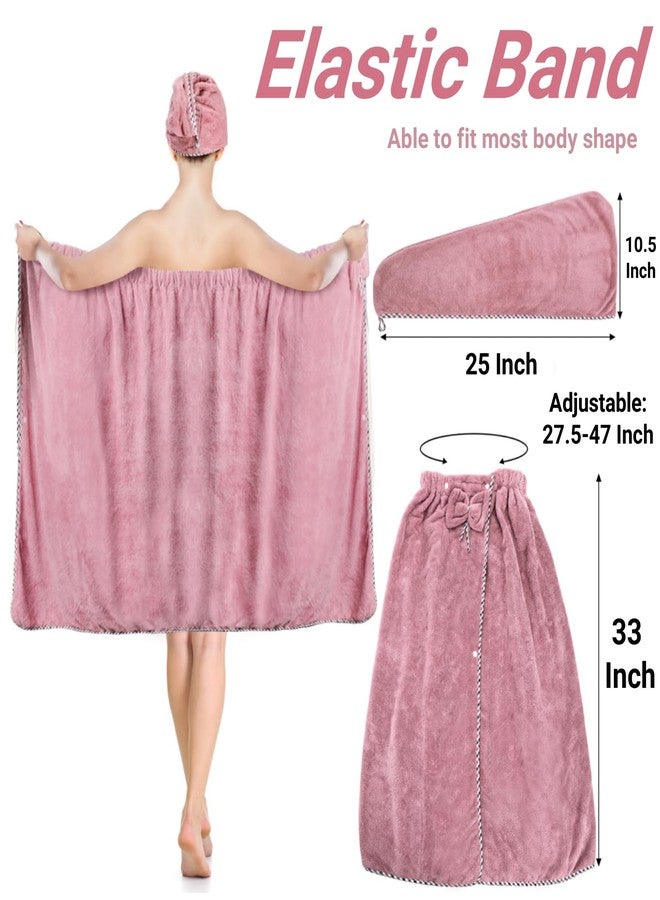 Eorbow 2 Pcs Bath Towel Wrap Set, Microfiber Soft Shower Towel with Head Cover, Adjustable Closure Bathrobe for Women, Super Absorbent Body Wrap Dress and Hair Towel for Spa Gym - Image 2