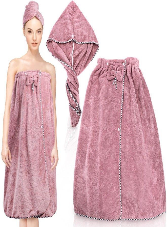 Eorbow 2 Pcs Bath Towel Wrap Set, Microfiber Soft Shower Towel with Head Cover, Adjustable Closure Bathrobe for Women, Super Absorbent Body Wrap Dress and Hair Towel for Spa Gym - Image 1