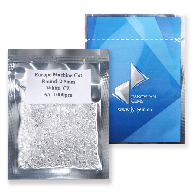 JIANGYUANGEMS 1000pcs 2.5mm 5A Round Machine Cut White Cubic Zirconia Stone Loose CZ Synthetic Gemstone for Jewelry Making - Image 5
