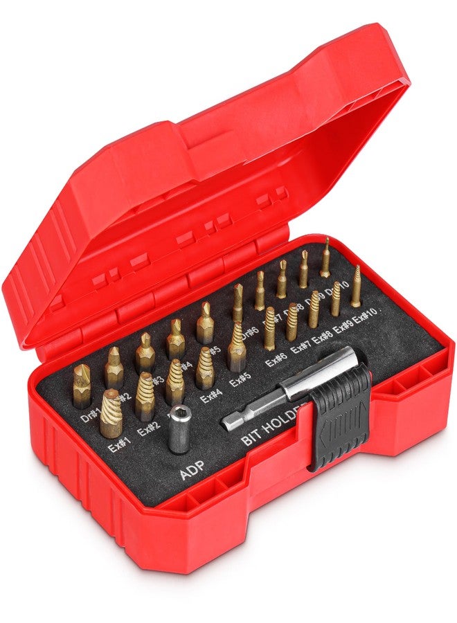 Mata1 - Titanium Screw Extractor Set for Stripped, Broken, Damaged Screws - 22 pc, Silver & Gold - Remover Kit with Drill Bits, Extractors, Bit Extension & Socket Adapter - Image 1