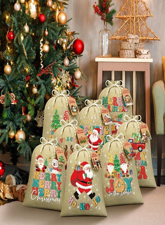 FLOE 12 PCS Burlap Christmas Drawstring Gift Bags, 12x16in Christmas Linen Gift Bags w/Tags, Large Xmas Burlap Sacks Jute Goody Gift Bag Candy Treat Bags Reusable Gifts Wrapping for Holiday Party Favors - Image 5
