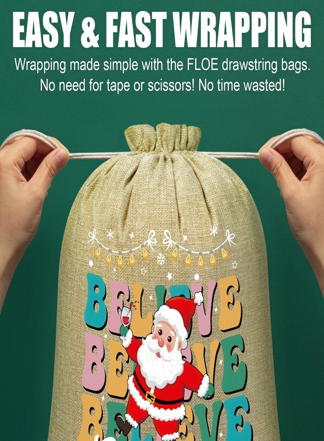 FLOE 12 PCS Burlap Christmas Drawstring Gift Bags, 12x16in Christmas Linen Gift Bags w/Tags, Large Xmas Burlap Sacks Jute Goody Gift Bag Candy Treat Bags Reusable Gifts Wrapping for Holiday Party Favors - Image 3