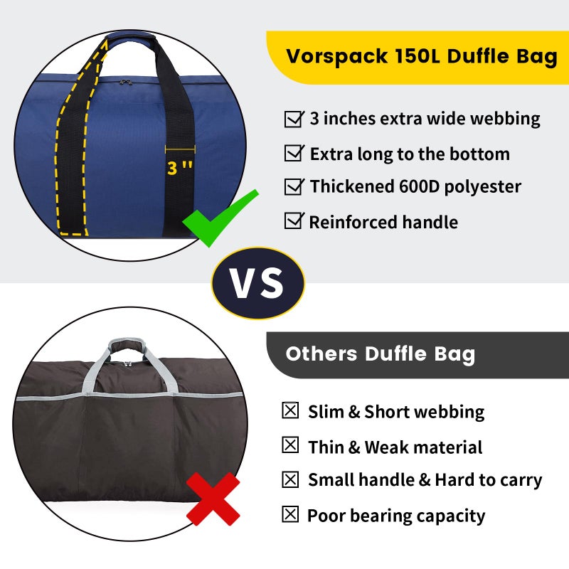 Vorspack Extra Large Duffle Bag for Travel - 150L Duffel Bag for Men Gear Bag for Storage Foldable Weekender Bag for Overnight Camping - Blue - Image 3