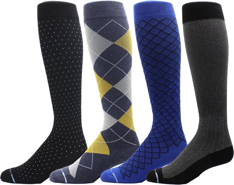 Dr Motion 4 Pairs Men's Athletic Traveler Graduated Compression Knee High Socks - Image 1