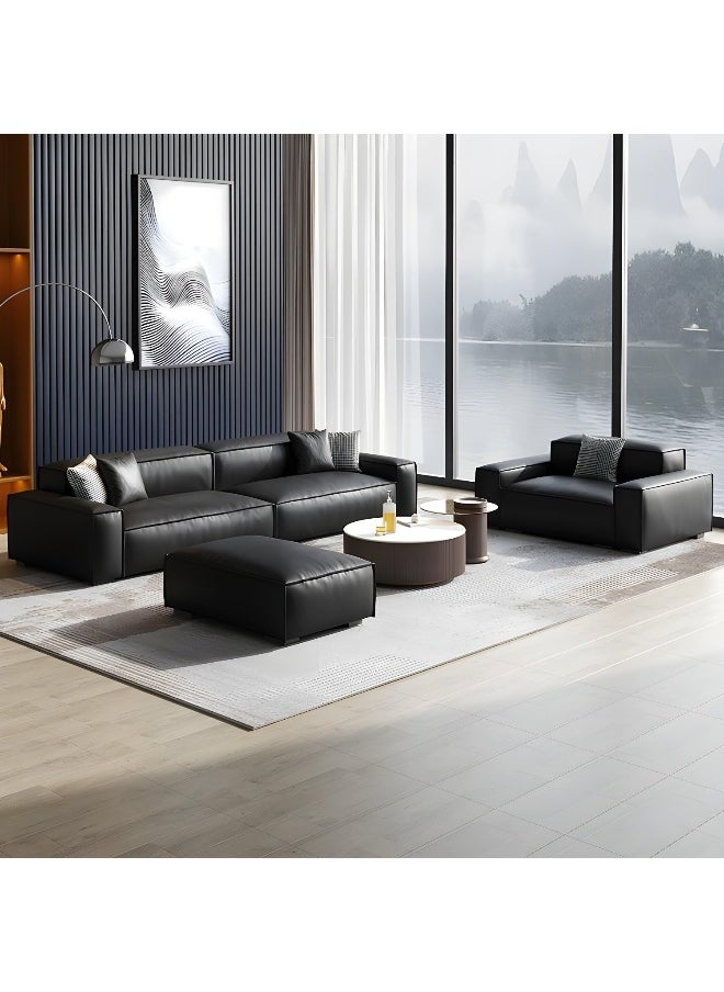 Contemporary Faux Leather Standard Sofa In Black With Single Chair and Ottoman - pzsku/ZAD4F5A4D62DADADD654FZ/45/_/1725443154/77f71033-941b-4196-a670-7709eda505f7