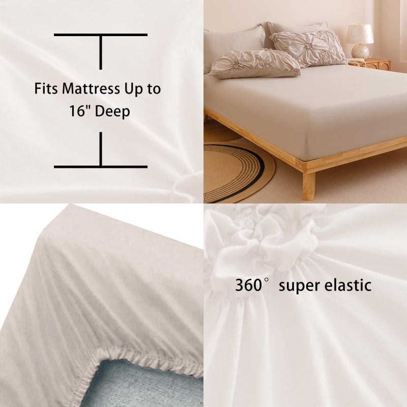Nttopship Khaki Queen Comforter Set - 7 Pieces Bed in a Bag, Premium Comforters Queen Size Bed Set Pintuck Pinch Pleat Complete Comforter Set with Flat Sheet, Fitted Sheet and Pillowcases,Khaki - Image 5