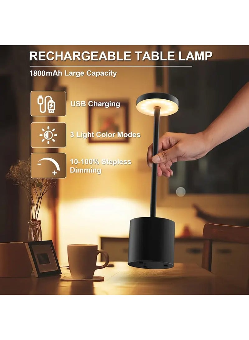 YOUGE LED Cordless Rechargeable Table Lamp,1800mAH Battery Operated Desk Light,Touch 3 Color & Stepless Dimming Bedside Lamps,13.5in Modern Small Portable Night Light,for Bedroom/Restaurant(Black) - Image 1