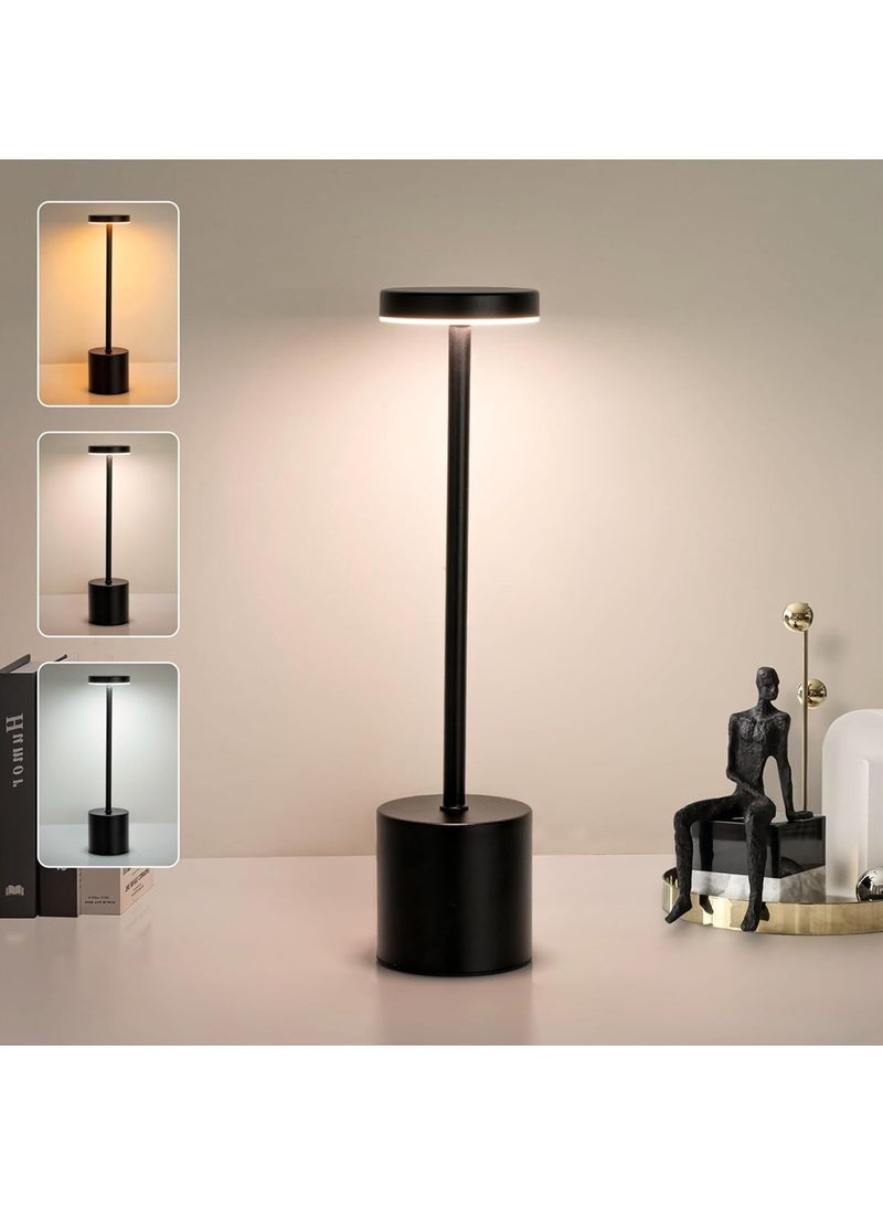 YOUGE LED Cordless Rechargeable Table Lamp,1800mAH Battery Operated Desk Light,Touch 3 Color & Stepless Dimming Bedside Lamps,13.5in Modern Small Portable Night Light,for Bedroom/Restaurant(Black) - Image 2