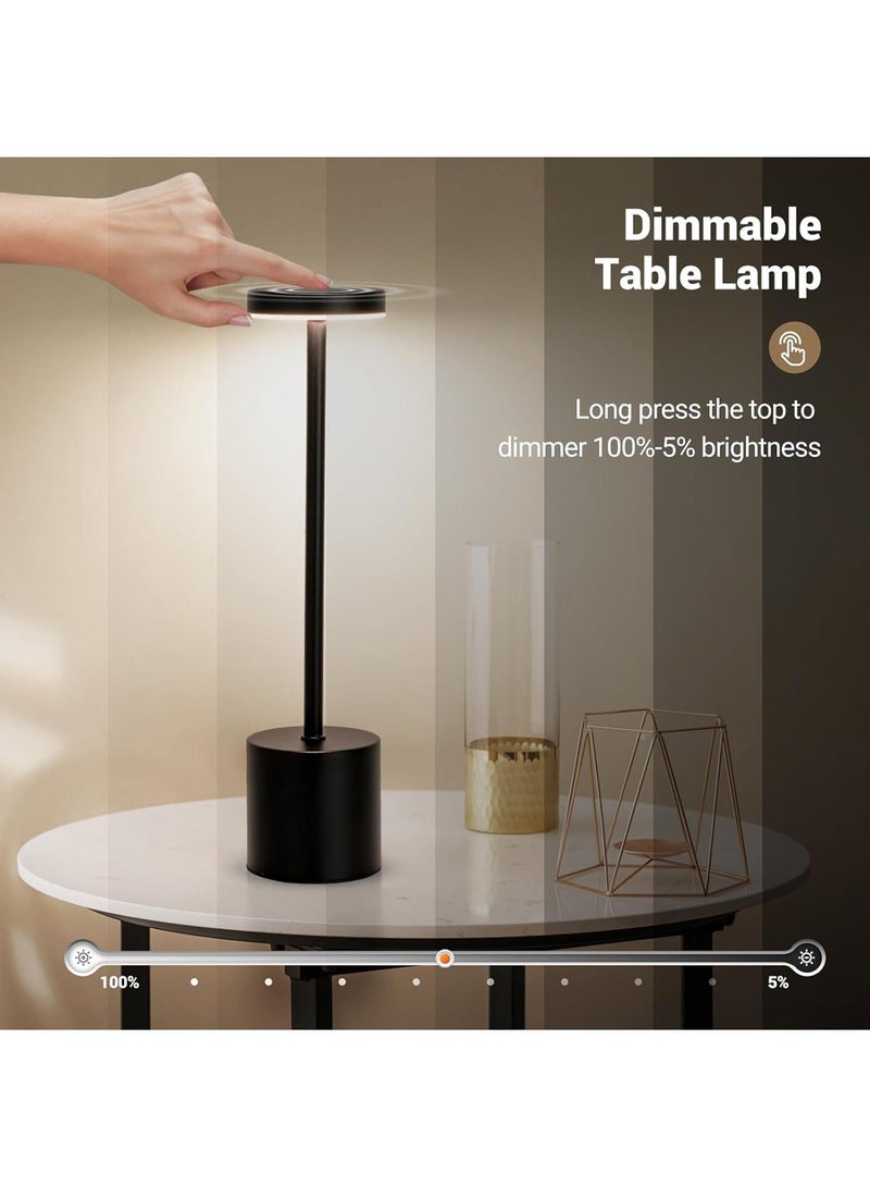 YOUGE LED Cordless Rechargeable Table Lamp,1800mAH Battery Operated Desk Light,Touch 3 Color & Stepless Dimming Bedside Lamps,13.5in Modern Small Portable Night Light,for Bedroom/Restaurant(Black) - Image 3