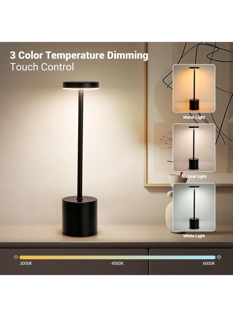 YOUGE LED Cordless Rechargeable Table Lamp,1800mAH Battery Operated Desk Light,Touch 3 Color & Stepless Dimming Bedside Lamps,13.5in Modern Small Portable Night Light,for Bedroom/Restaurant(Black) - Image 4