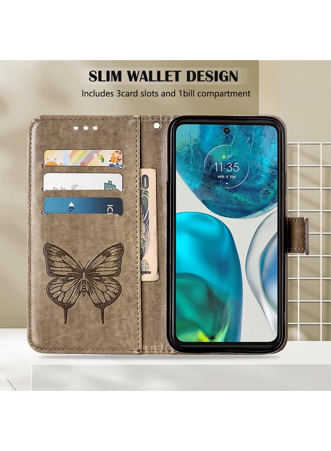 اس-توب جراب لهاتف موتورولا موتو جي 52 مصنوع من الجلد المنقوش بنقشة الفراشة - Image 4