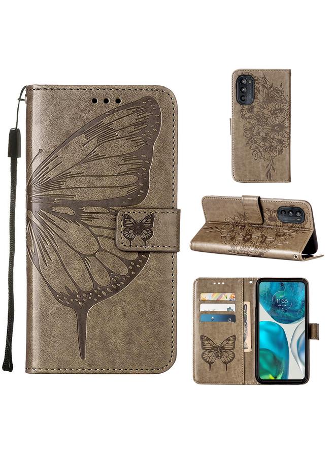 اس-توب جراب لهاتف موتورولا موتو جي 52 مصنوع من الجلد المنقوش بنقشة الفراشة - Image 1