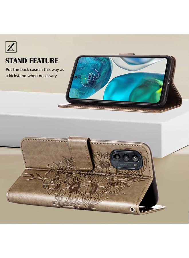 اس-توب جراب لهاتف موتورولا موتو جي 52 مصنوع من الجلد المنقوش بنقشة الفراشة - Image 3