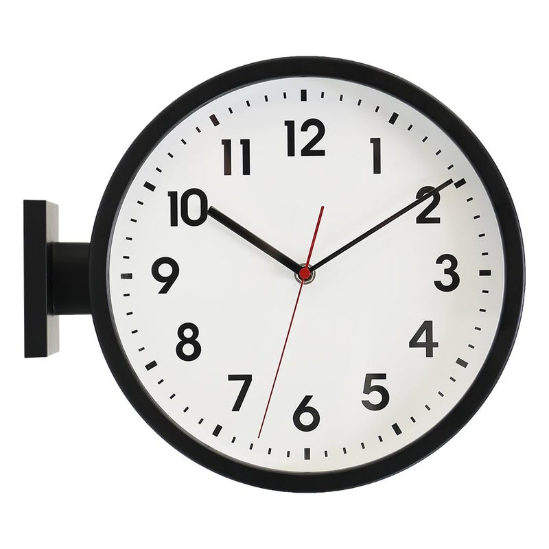 BESTIME 66296A Black Frame Double Sided Aluminum Wall ClockSimple DesignClassic Aluminum Station ClockQuiet and Elegant StyleSuitable for Home