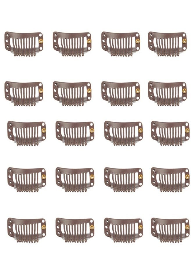 FeiHong 20pcs Snap Clips for Hair Extenisons 9 Teeth Wig Clips, Dark Brown - Image 1
