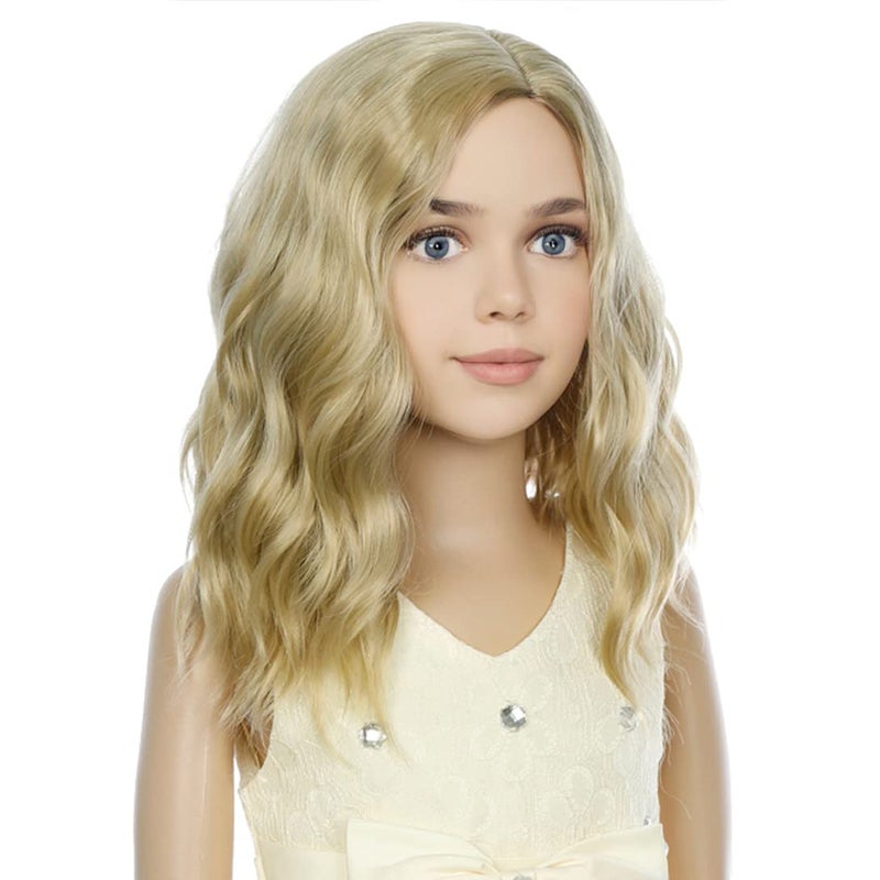 PATTNIUM Blonde Wig Kids Child Short Wavy Wig Ash Blonde Wigs Mixed Blonde Wigs for Gilrs Cosplay Party Heat Resistant Blonde Synthetic HairAsh Blonde