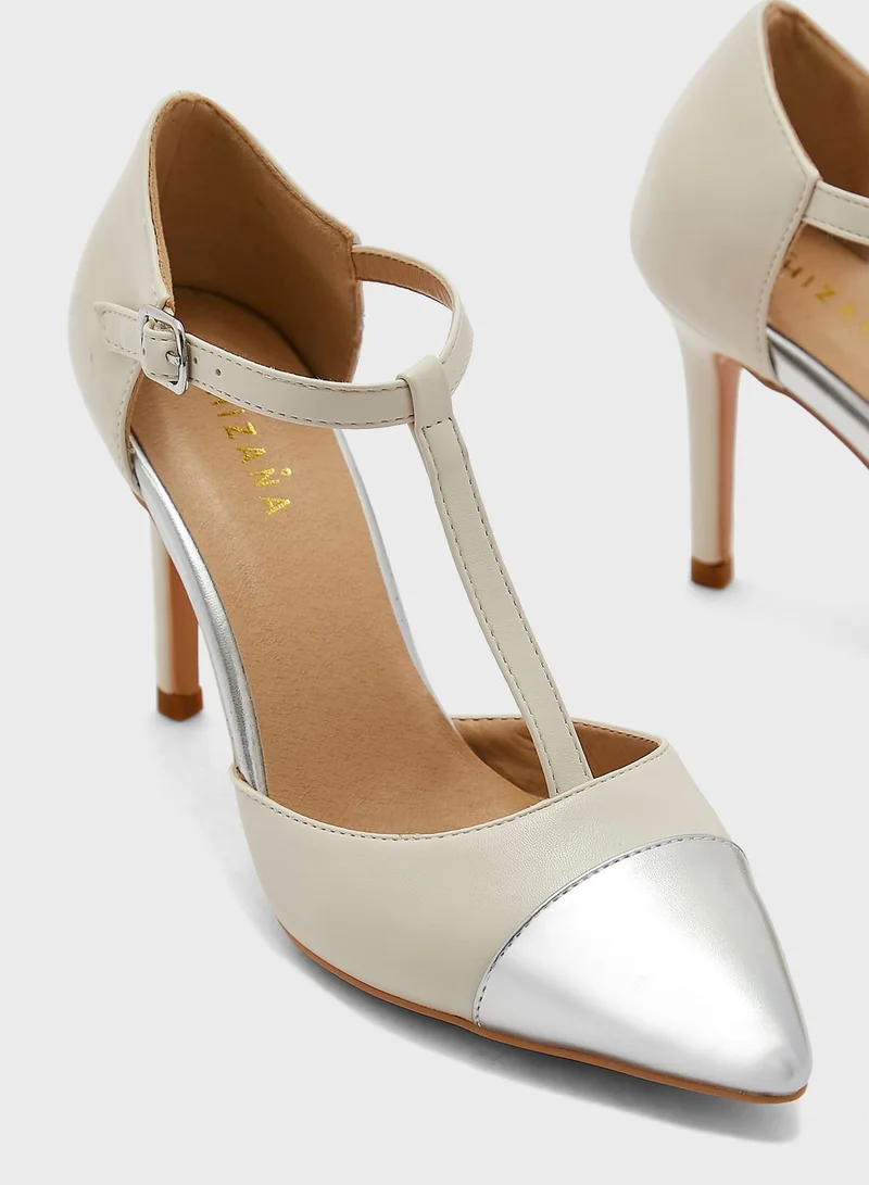 Khizana Metallic Toecap Ankle Strap Pointed Pump