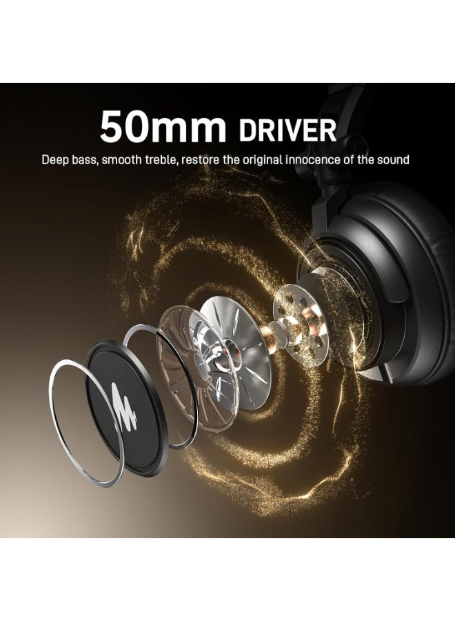 MAONO MH601 Professional Studio Monitor Headphones, Wired Closed Back Over Ear DJ Headset with 50mm Drivers and 1/4 inch to 3.5mm Jack for Guitar Amp Recording Mixing Piano Music Production Podcast - Image 3