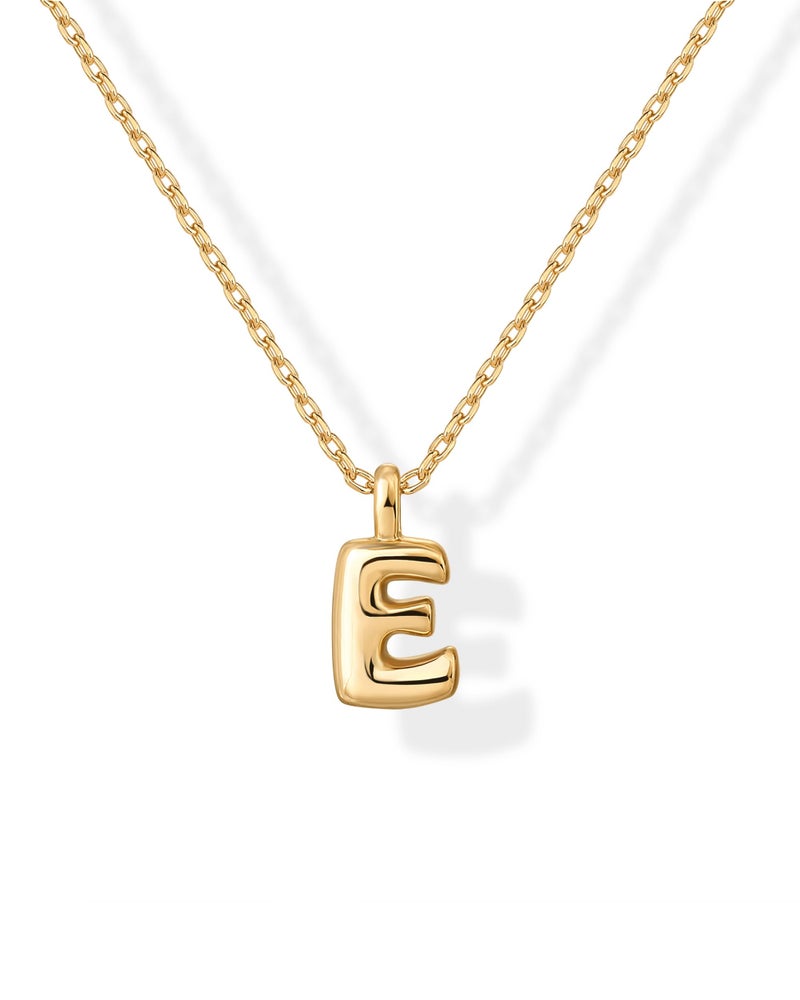 PAVOI 14K Yellow Gold Plated Bubble Initial Letter Pendant Necklace for Women - Chunky Alphabet Necklace - Letter E - Image 1