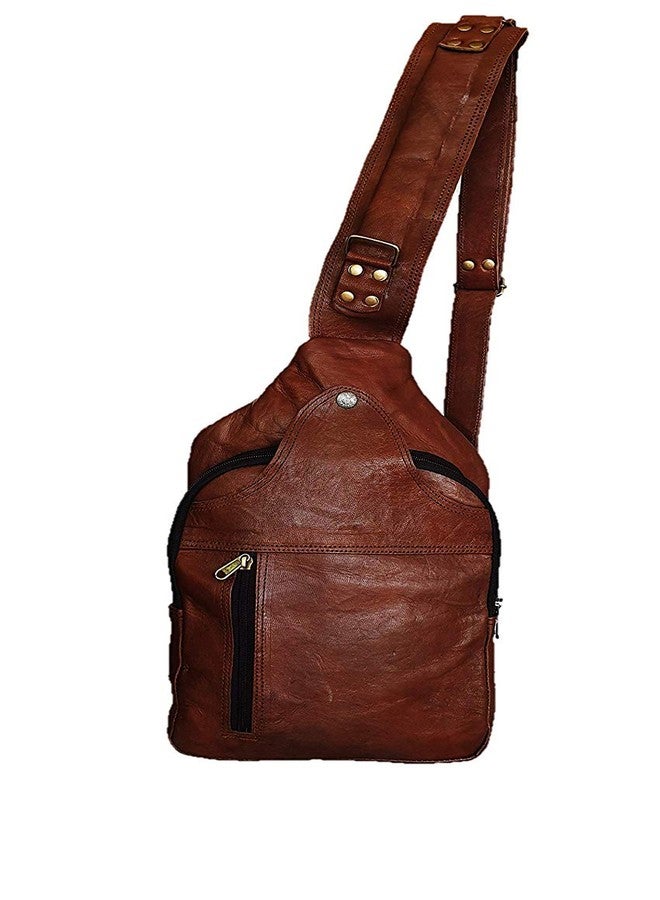 RSN Unisex Leather Bags and Backpacks For College, Travelling, Camping, Cycling and Hiking - Brown - Size: LxBxH - 9x10x3.5 inches - Image 2