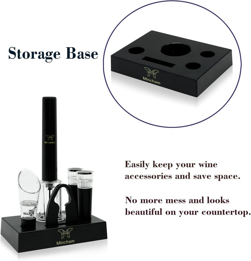 Mincham Air Pressure Wine Bottle Opener with Foil Cutter, Wine Aerator Pourer, 2 Vacuum Wine Stoppers, Storage Base (6 PCS), Corkscrew Wine Opener, The Best Wine gifts for Wine Lovers - Image 5