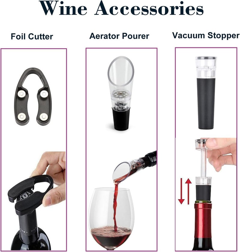 Mincham Air Pressure Wine Bottle Opener with Foil Cutter, Wine Aerator Pourer, 2 Vacuum Wine Stoppers, Storage Base (6 PCS), Corkscrew Wine Opener, The Best Wine gifts for Wine Lovers - Image 4