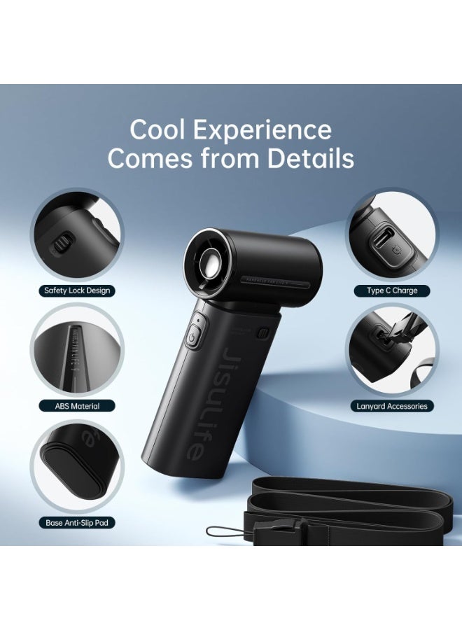 JISULIFE Portable Handheld Fan, Mini USB Rechargeable [18H Max Cooling Time], 5000mAh Small Battery Personal Makeup/Eyelash Fan, Pocket Fan with 5 Speeds for Women Men Travel Camping Outdoor Black - Image 4