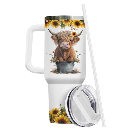 34HD Highland Cow Tumbler 40oz with Handle and Straw, Just A Girl Who Loves Cows Vacuum Insulated Travel Coffee Mug, Heifer Gifts for Girls & Women on Birthday and Mother's Day - Image 3