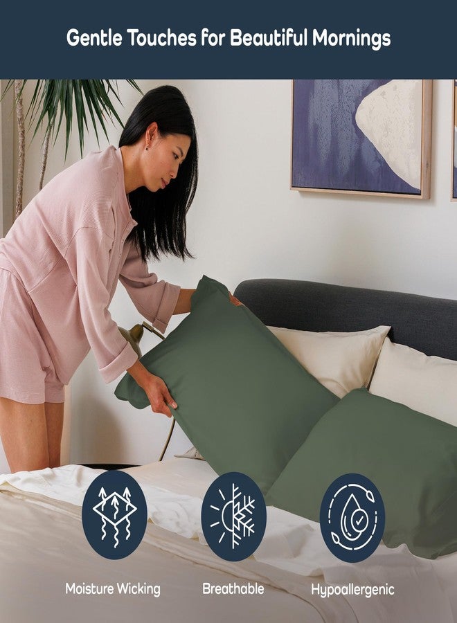 Olive + Crate Tencel Eucalyptus Pillowcases - 100% Tencel Lyocell Cooling Pillow Cases for Hot Sleepers - Hypoallergenic, Moisture-Wicking, Silk Alternative, Vegan - King Size Set of 2 [Moss] - Image 4