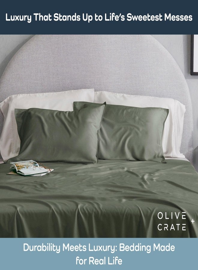 Olive + Crate Tencel Eucalyptus Pillowcases - 100% Tencel Lyocell Cooling Pillow Cases for Hot Sleepers - Hypoallergenic, Moisture-Wicking, Silk Alternative, Vegan - King Size Set of 2 [Moss] - Image 2
