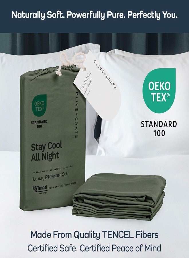 Olive + Crate Tencel Eucalyptus Pillowcases - 100% Tencel Lyocell Cooling Pillow Cases for Hot Sleepers - Hypoallergenic, Moisture-Wicking, Silk Alternative, Vegan - King Size Set of 2 [Moss] - Image 3