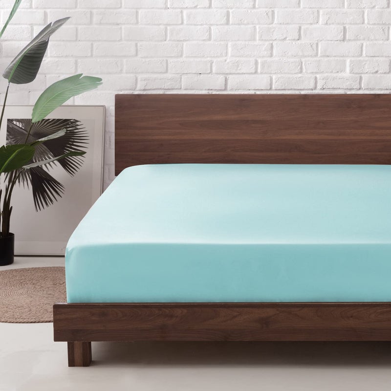 MR&HM MR&HM Satin Fitted Sheet Full Size  Silky Bottom Sheet with Elastic Corner Straps  Deep Pocket up to 15 Inch  No More Slipping Off for Mattress - 1 Fitted Sheet Only (Turquoise)  - Image 1