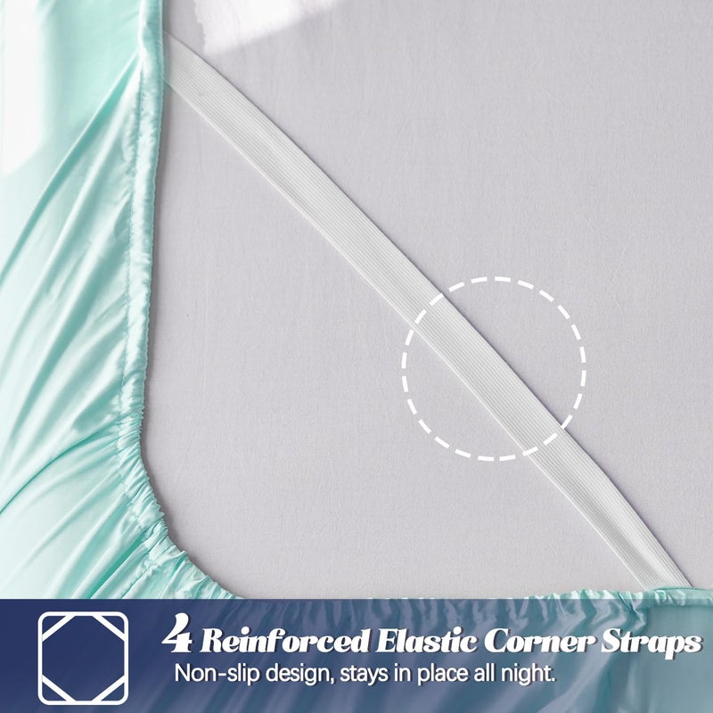 MR&HM MR&HM Satin Fitted Sheet Full Size  Silky Bottom Sheet with Elastic Corner Straps  Deep Pocket up to 15 Inch  No More Slipping Off for Mattress - 1 Fitted Sheet Only (Turquoise)  - Image 3