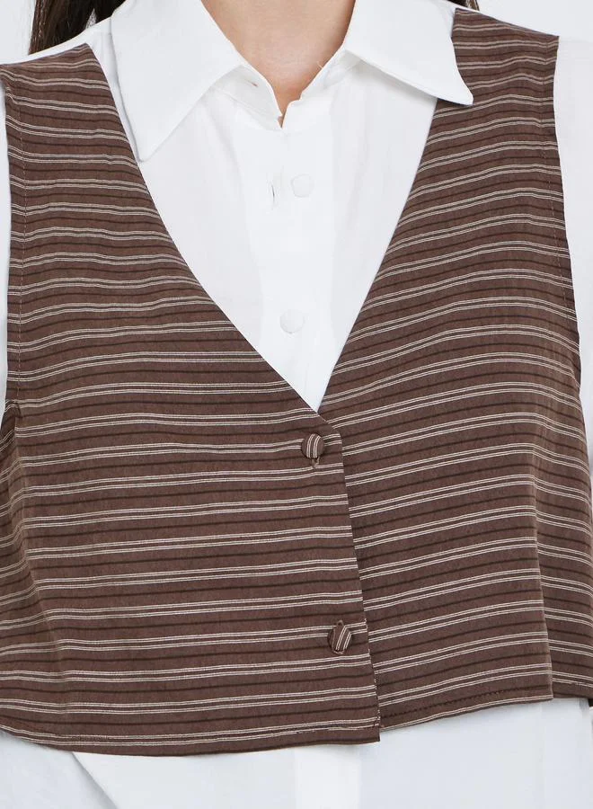 Styli Styli Layered Striped Long Sleeve Buttoned Shirt