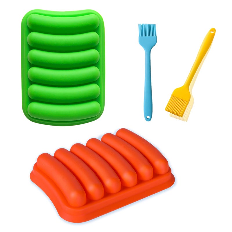 Kofebe Hot Dog Mold, 2PCS Silicone Sausage Mold with Brushes, Nons-tick Hotdog Bun Pan for DIY Ice Cube Tray Bread Candy Chocolate Cake - Image 5