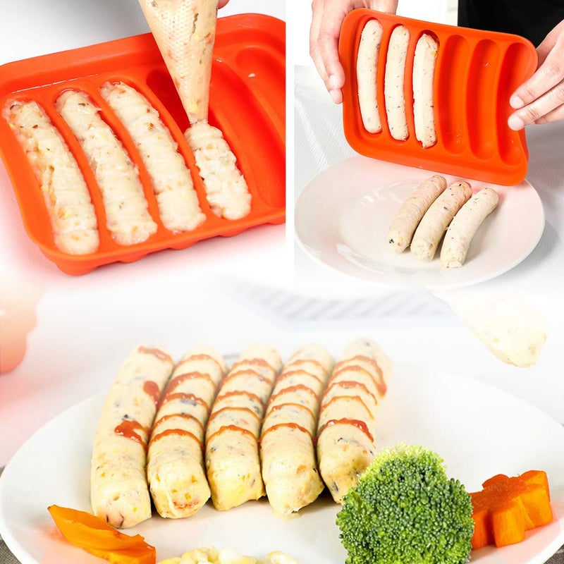 Kofebe Hot Dog Mold, 2PCS Silicone Sausage Mold with Brushes, Nons-tick Hotdog Bun Pan for DIY Ice Cube Tray Bread Candy Chocolate Cake - Image 4