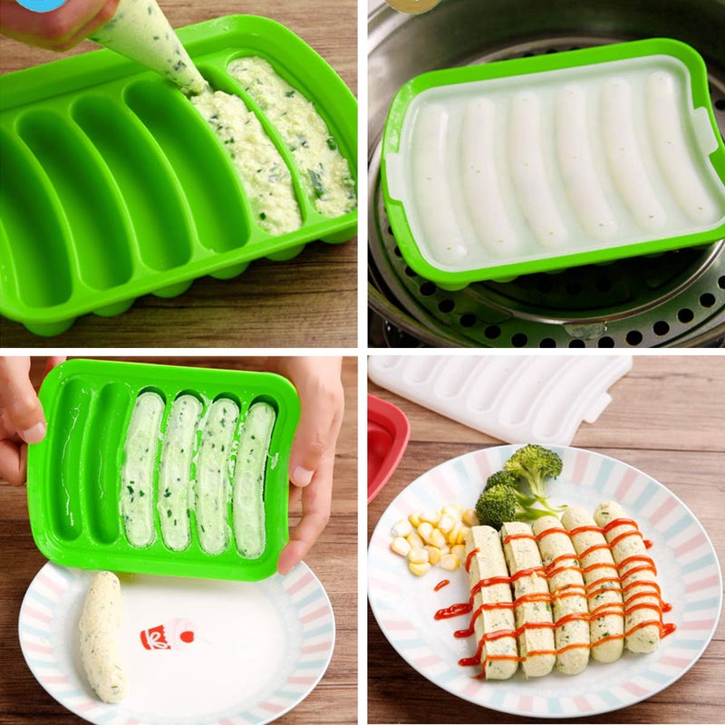 Kofebe Hot Dog Mold, 2PCS Silicone Sausage Mold with Brushes, Nons-tick Hotdog Bun Pan for DIY Ice Cube Tray Bread Candy Chocolate Cake - Image 2