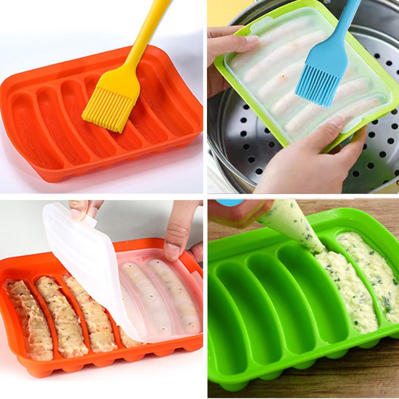 Kofebe Hot Dog Mold, 2PCS Silicone Sausage Mold with Brushes, Nons-tick Hotdog Bun Pan for DIY Ice Cube Tray Bread Candy Chocolate Cake - Image 1
