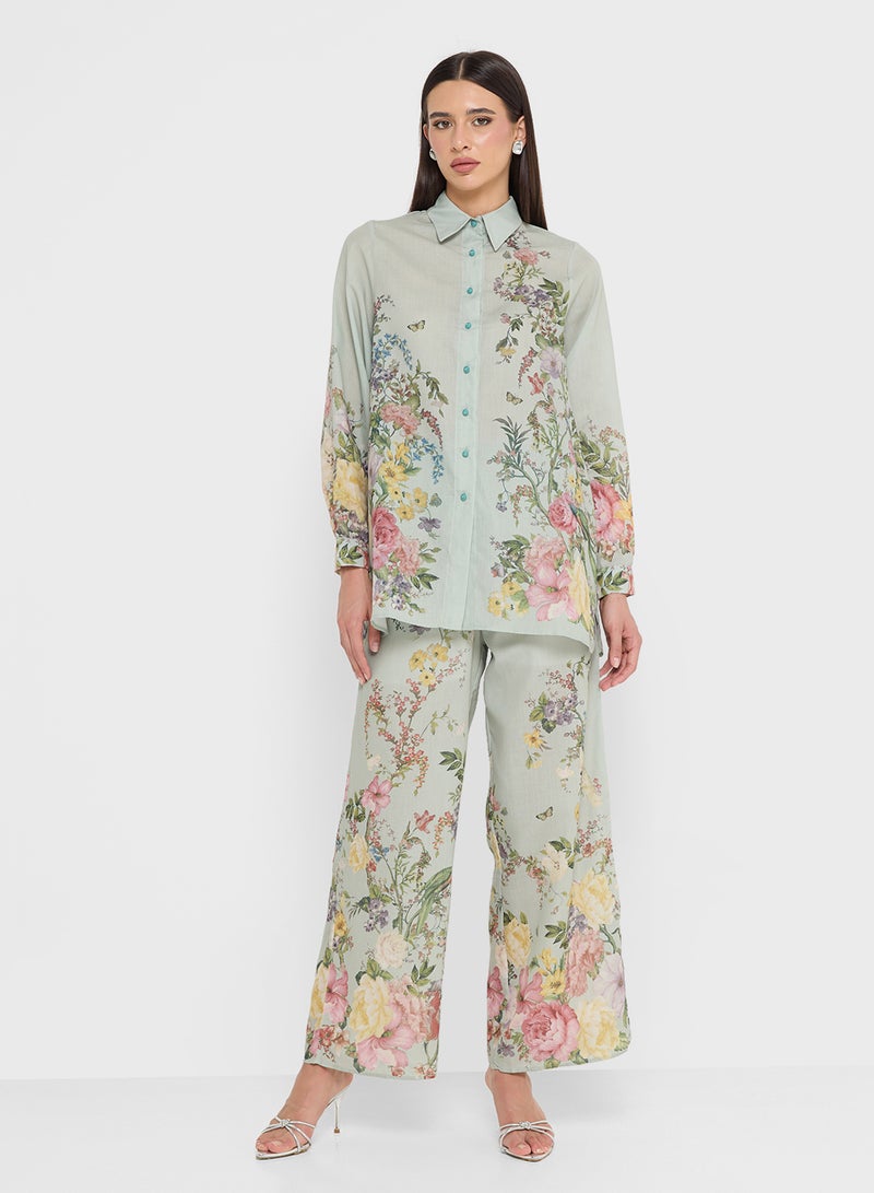 خزانة طقم بنطلون بطبعة زهور - Image 1