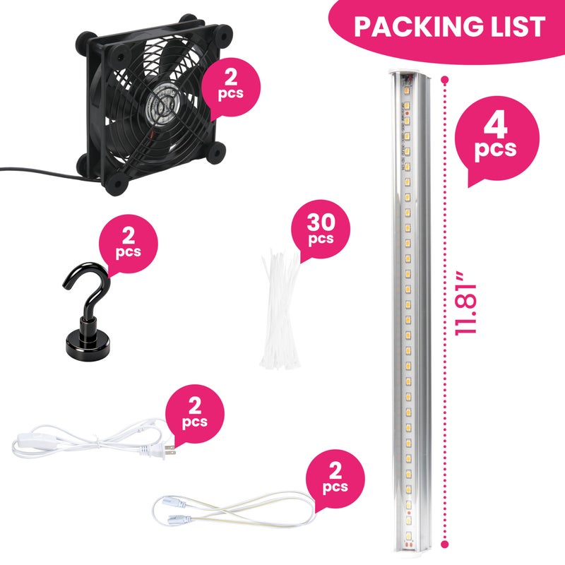 LUVCOSY 4 Pack T5 Grow Light Strips + 2 Pack USB Fans for Indoor Plants, LUVCOSY Accessories Set for Indoor Greenhouse Cabinet for IKEA, Full Spectrum Sunlight Grow Lamp & Silent Portable Cooling Fan-ALL IN 1 - Image 2