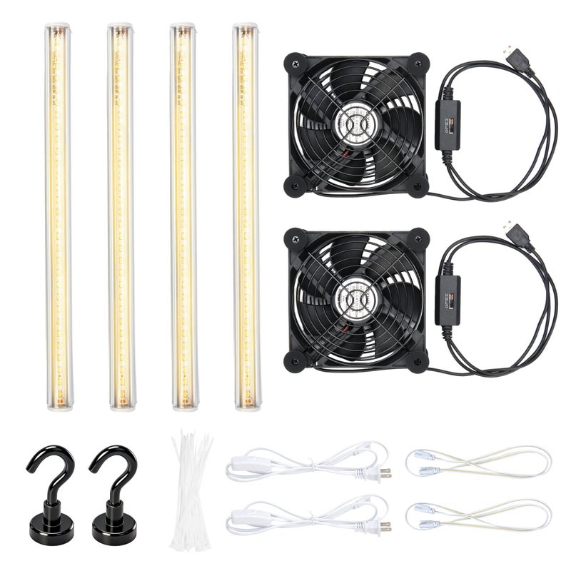 LUVCOSY 4 Pack T5 Grow Light Strips + 2 Pack USB Fans for Indoor Plants, LUVCOSY Accessories Set for Indoor Greenhouse Cabinet for IKEA, Full Spectrum Sunlight Grow Lamp & Silent Portable Cooling Fan-ALL IN 1 - Image 1