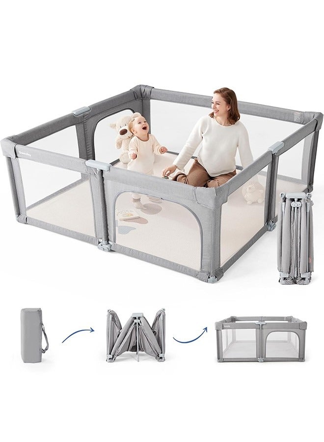 JCB CHIC Baby Playpen,150×180cm Baby Gate Foldable Playpens for Babies and Toddlers, Extra Large Playpen with Door Play Yard for Baby Fence Indoor and Outdoor Play Pen,Grey - Image 1