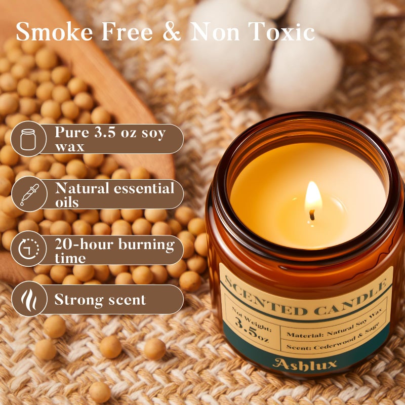 Ashlux 4 Pack Scented Candles as Candle Gift Set, Candle Set for Women, Long Lasting Soy Wax Amber Jar Aromatherapy Candles for Stress Relief, Home Decoration, Birthday, Valentine's Day - Image 3